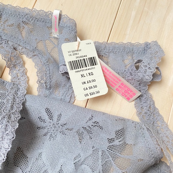 PINK Victoria’s Secret Gray Strappy Lace Thong XL - Picture 5 of 6
